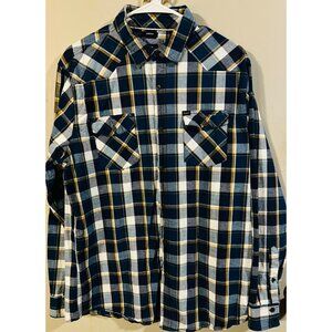 Lee Men's Stretch Regular Fit Plaid Shirt L Blue & Yellow